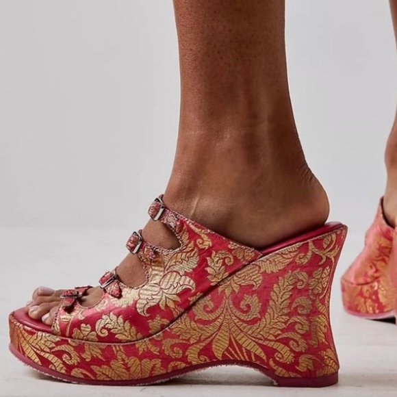 Free People Shoes - New Free People Huffman Buckle Wedge Heels size 40